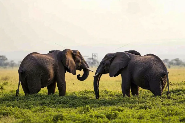 非洲大草原大象象群野生动物保护动物摄影图