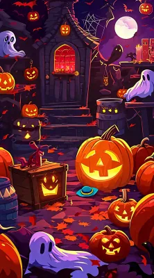 恐怖气氛万圣节南瓜屋子，西方节日卡通