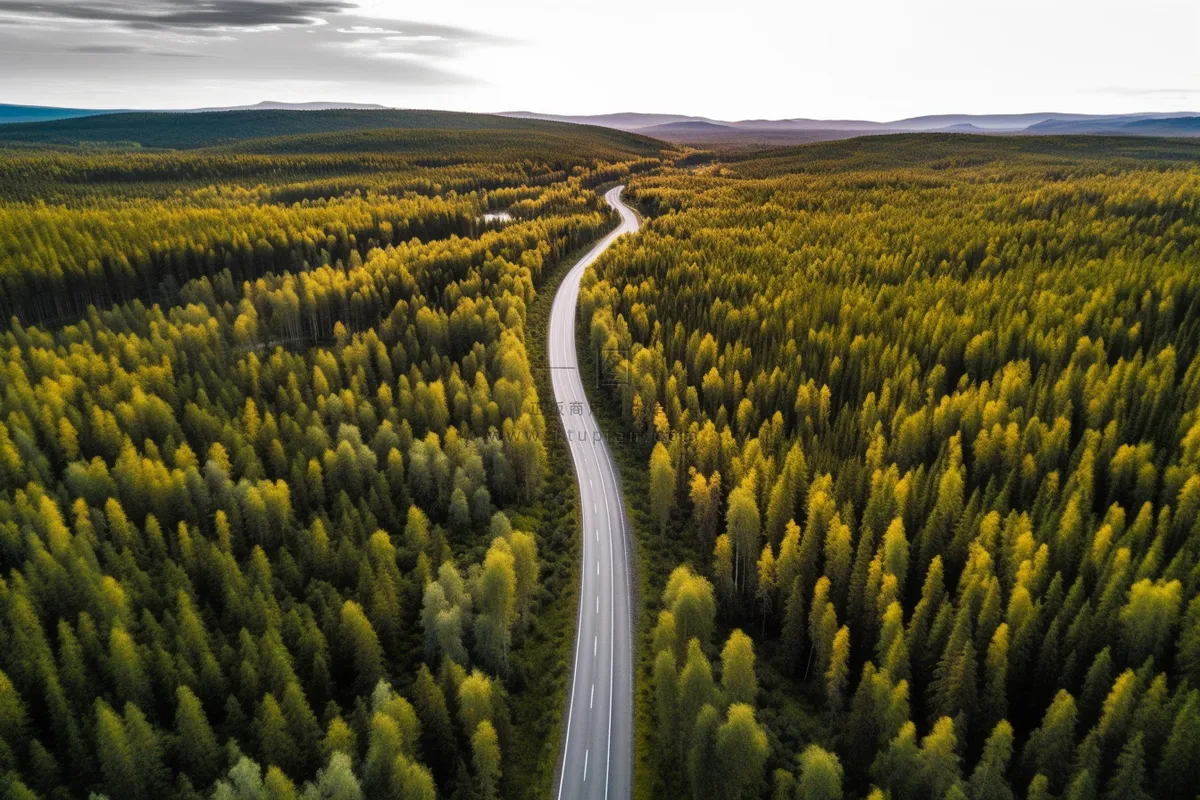 大片森林里的公路摄影图