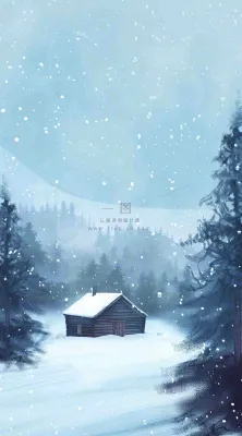 冬天白雪覆盖寒冷唯美雪景小寒插画背景